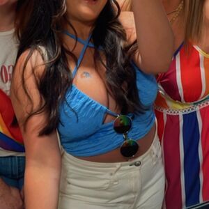 Blue strappy crop top